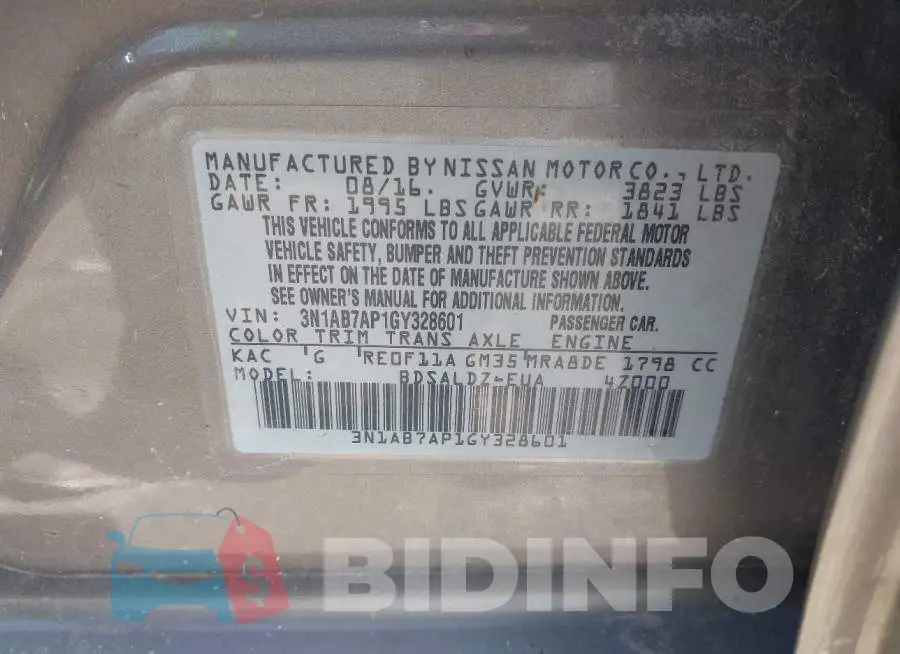 3N1AB7AP1GY328601 Photo# 9