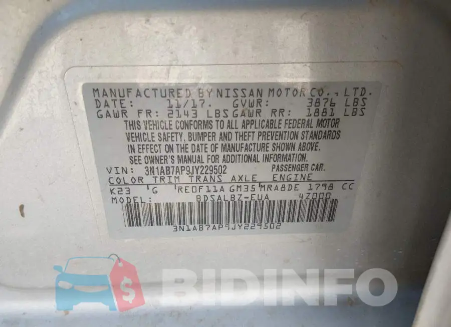 3N1AB7AP9JY229502 Photo# 9