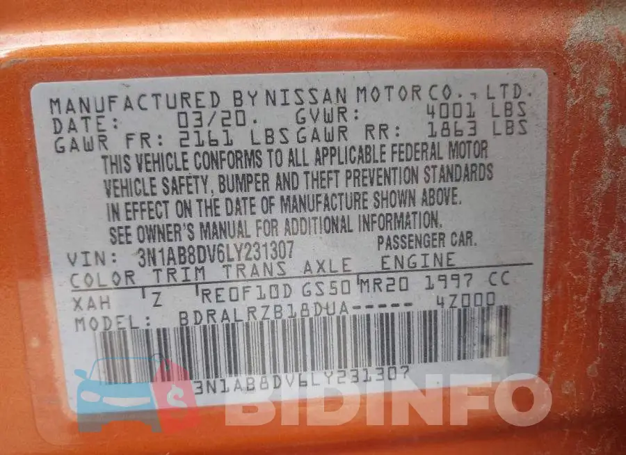 3N1AB8DV6LY231307 Photo# 9