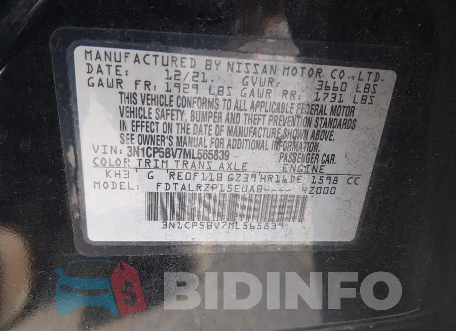 3N1CP5BV7ML565839 Photo# 9