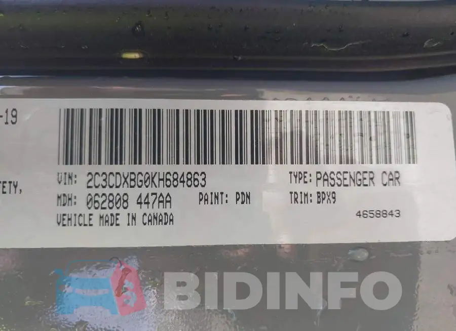 2C3CDXBG0KH684863 Photo# 9