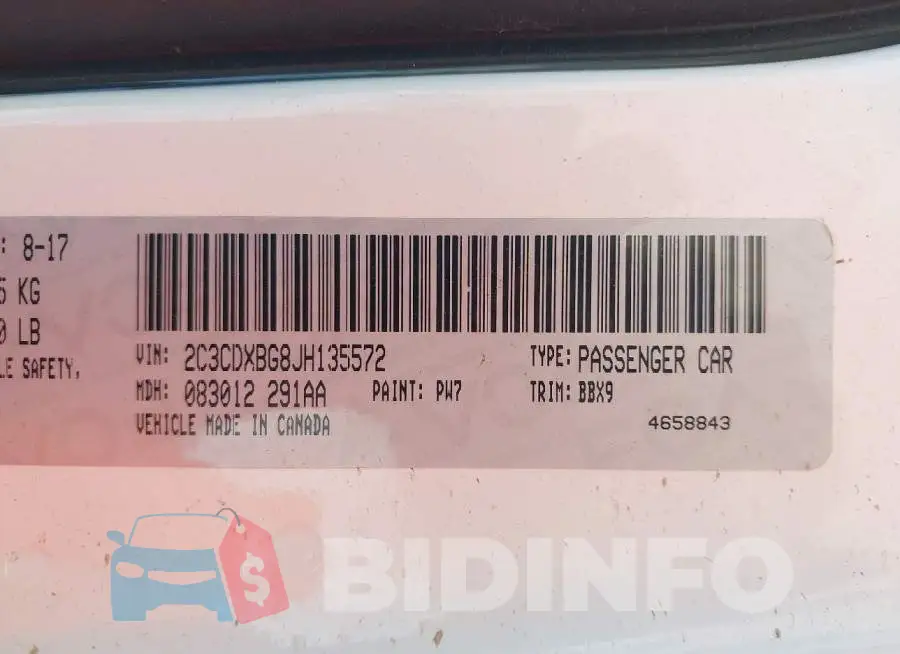2C3CDXBG8JH135572 Photo# 9