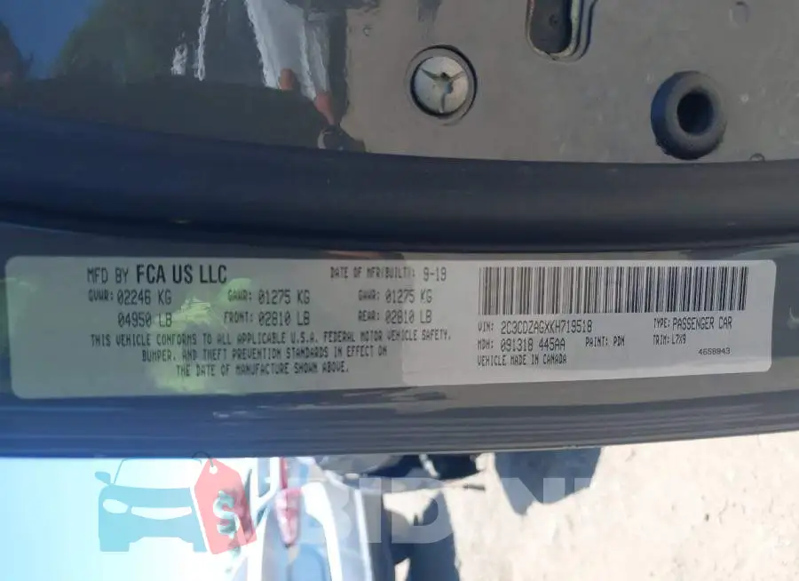 2C3CDZAGXKH719518 Photo# 9