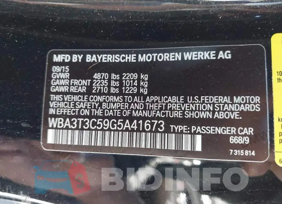 WBA3T3C59G5A41673 Photo# 9