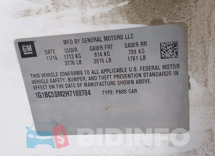 1G1BC5SM2H7180784 Photo# 9