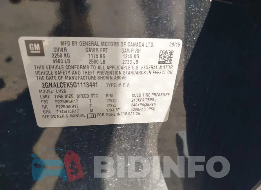 2GNALCEK5G1113441 Photo# 9