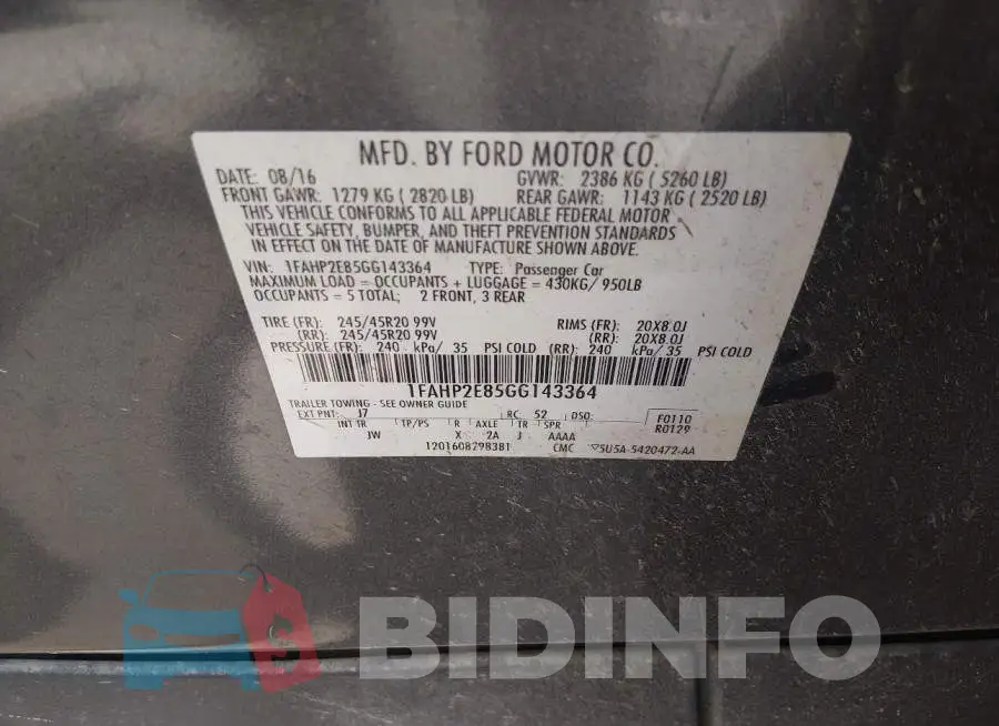 1FAHP2E85GG143364 Photo# 9