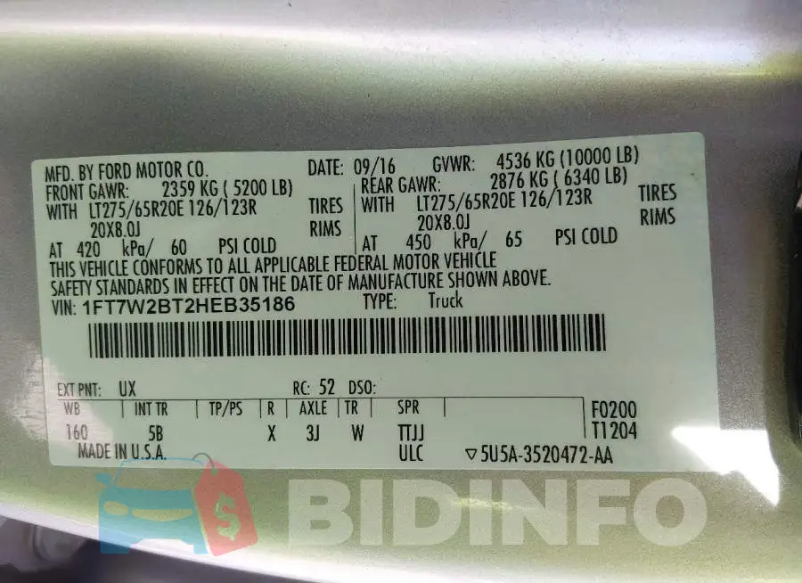 1FT7W2BT2HEB35186 Photo# 9