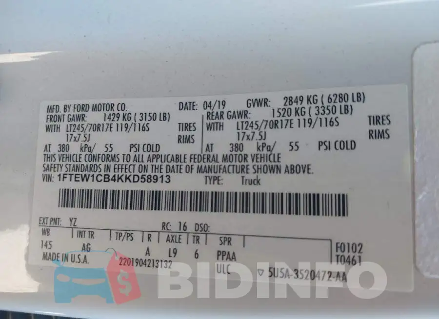 1FTEW1CB4KKD58913 Photo# 9