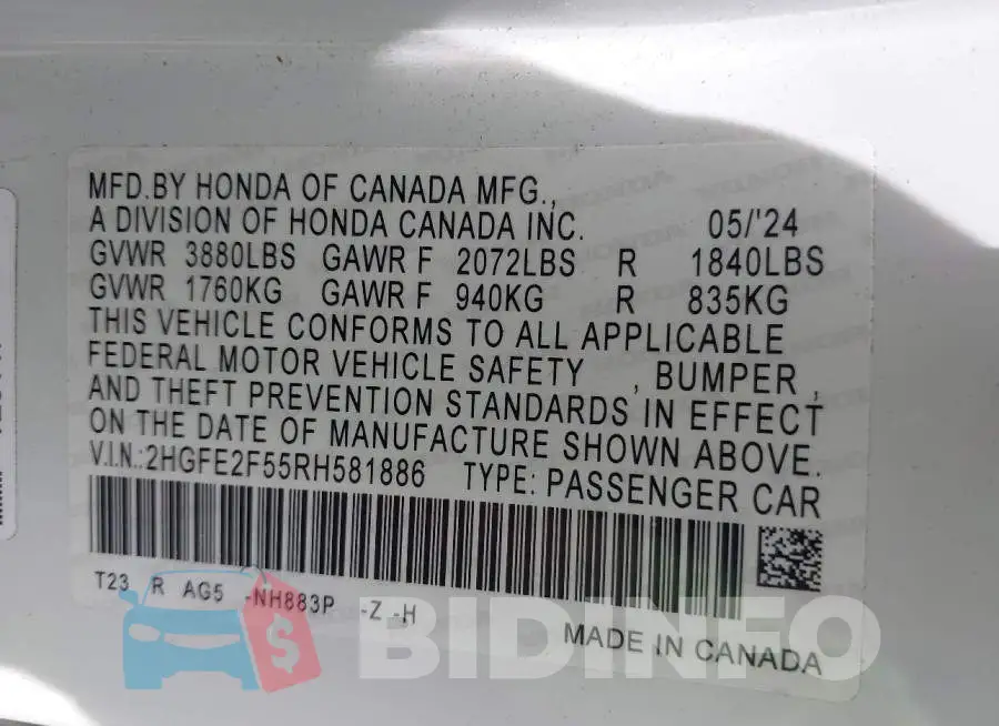 2HGFE2F55RH581886 Photo# 9