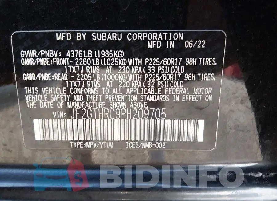 JF2GTHRC9PH209705 Photo# 9