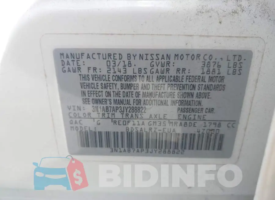 3N1AB7AP3JY288822 Photo# 9
