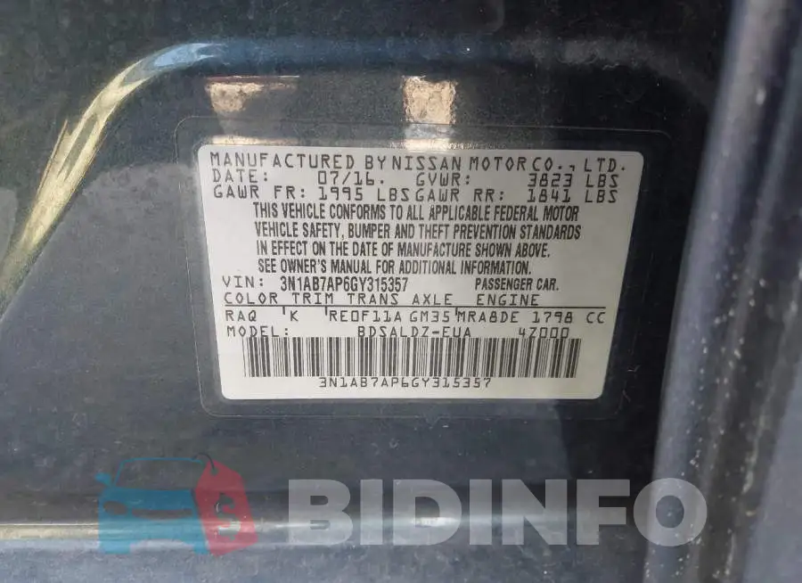 3N1AB7AP6GY315357 Photo# 9