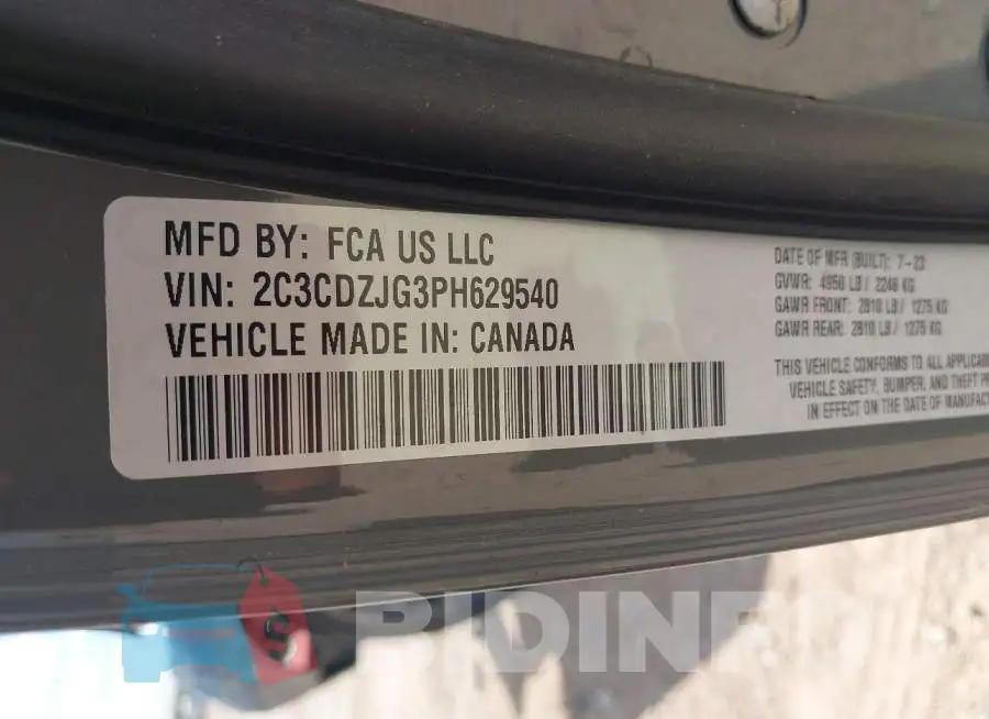 2C3CDZJG3PH629540 Photo# 9