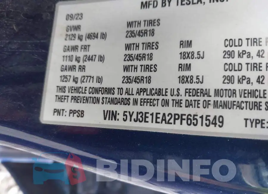 5YJ3E1EA2PF651549 Photo# 9