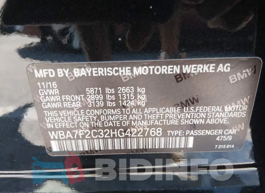 WBA7F2C32HG422768 Photo# 9