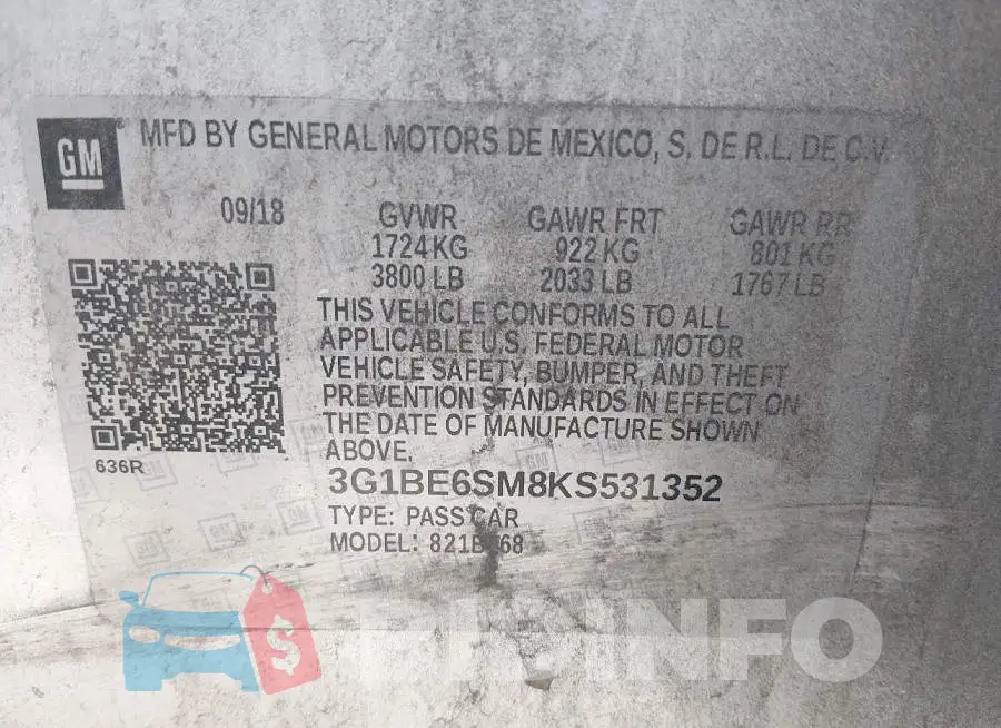 3G1BE6SM8KS531352 Photo# 9