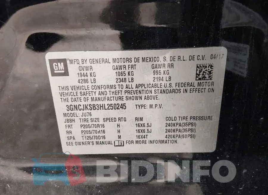 3GNCJKSB3HL250245 Photo# 9