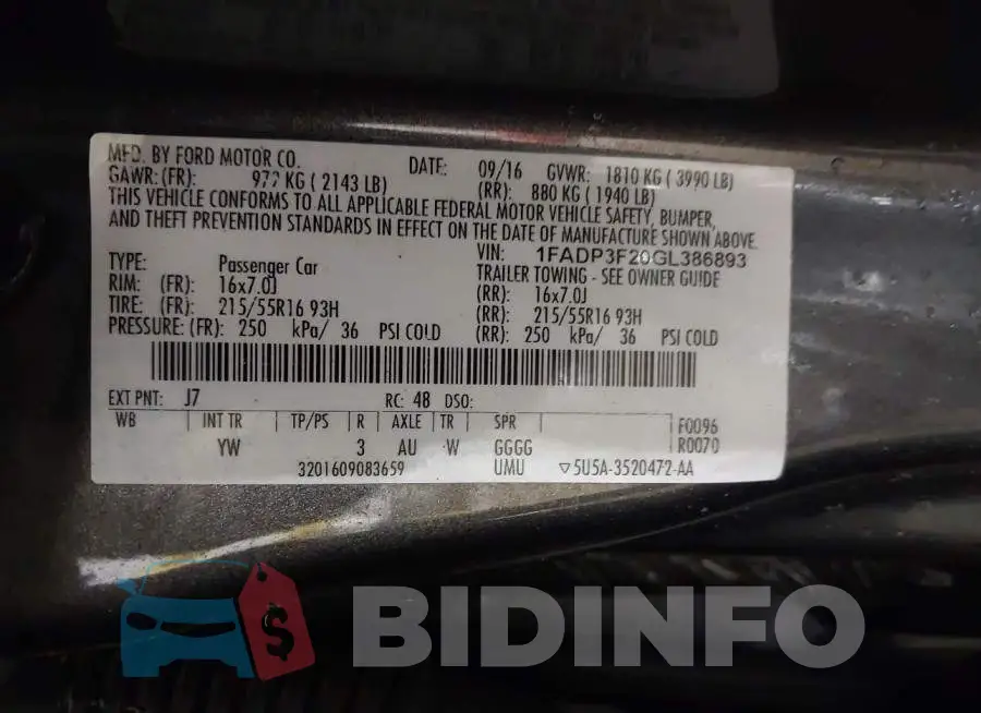 1FADP3F20GL386893 Photo# 9