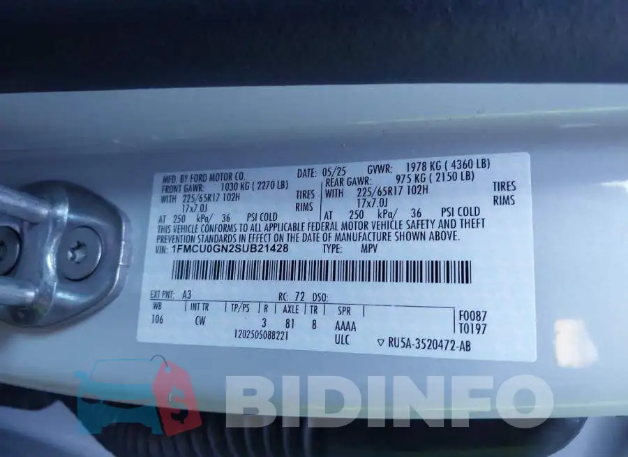1FMCU0GN2SUB21428 Photo# 9