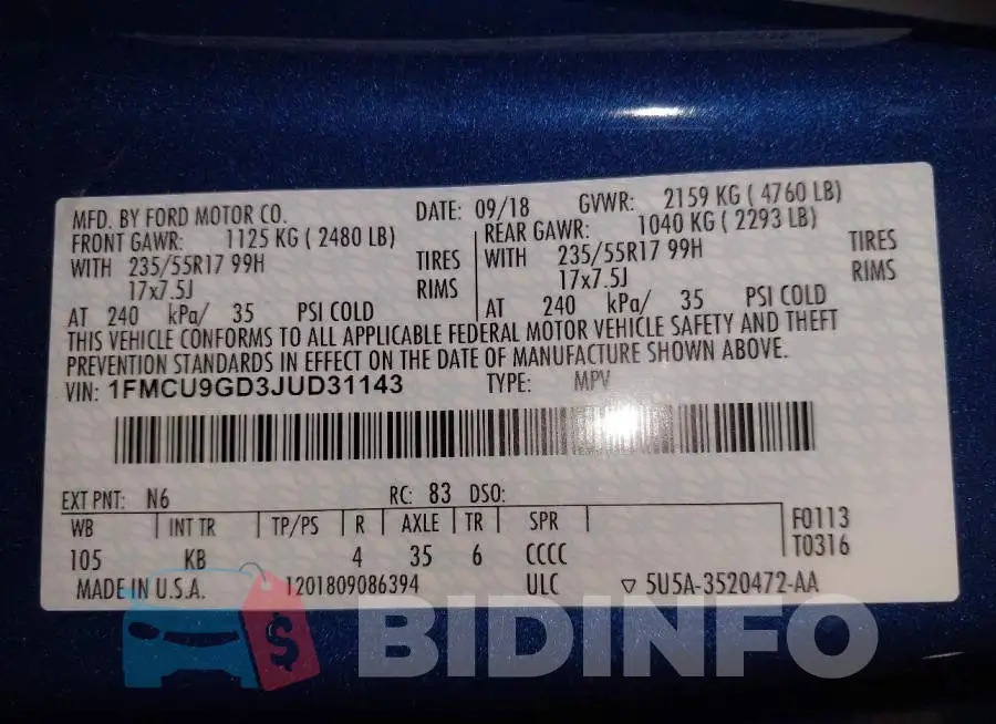 1FMCU9GD3JUD31143 Photo# 9