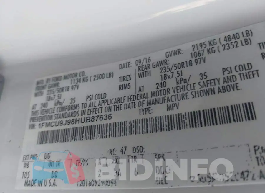 1FMCU9J98HUB87636 Photo# 9