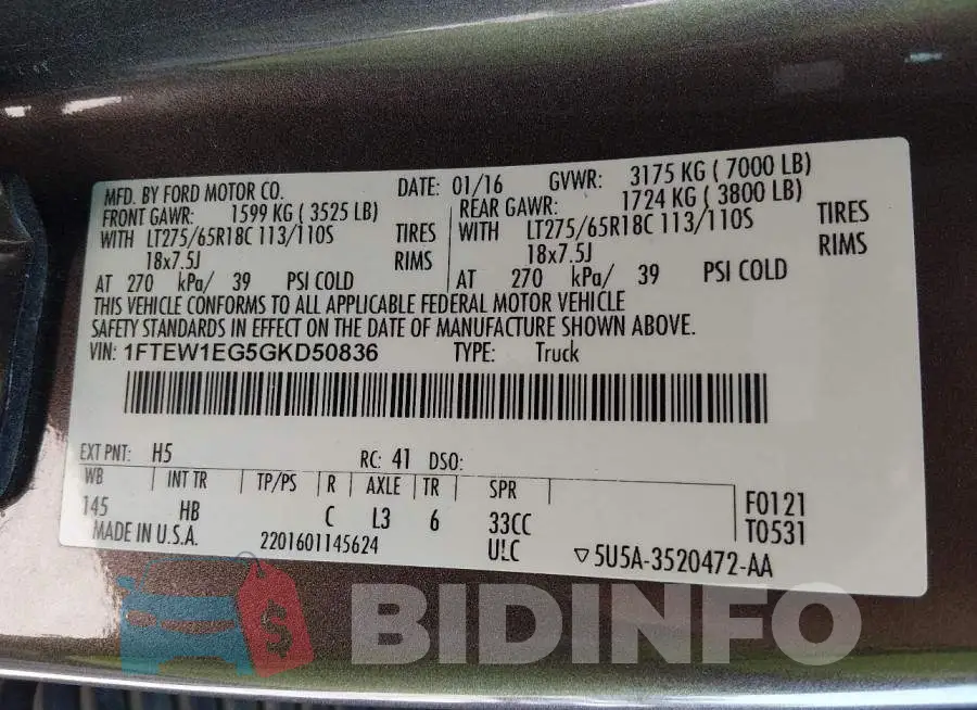 1FTEW1EG5GKD50836 Photo# 9
