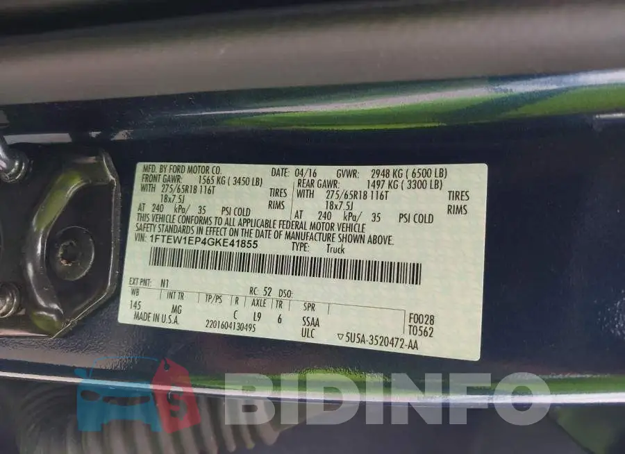 1FTEW1EP4GKE41855 Photo# 9