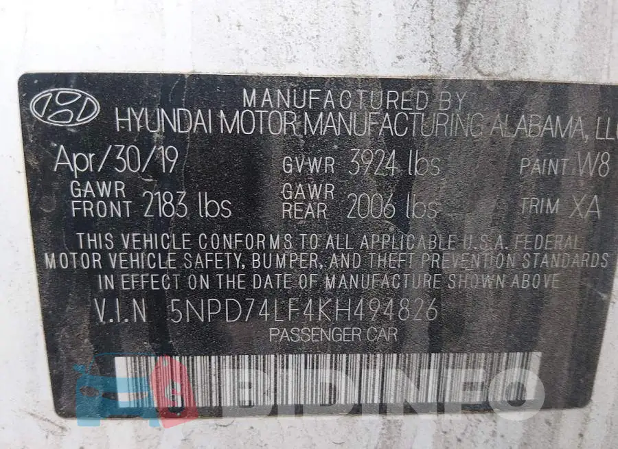 5NPD74LF4KH494826 Photo# 9