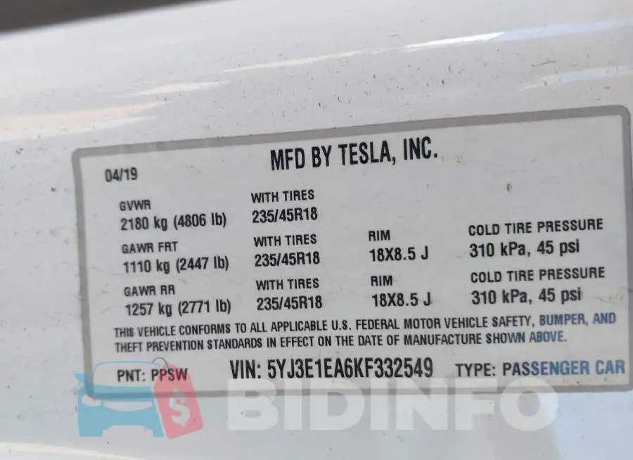 5YJ3E1EA6KF332549 Photo# 9