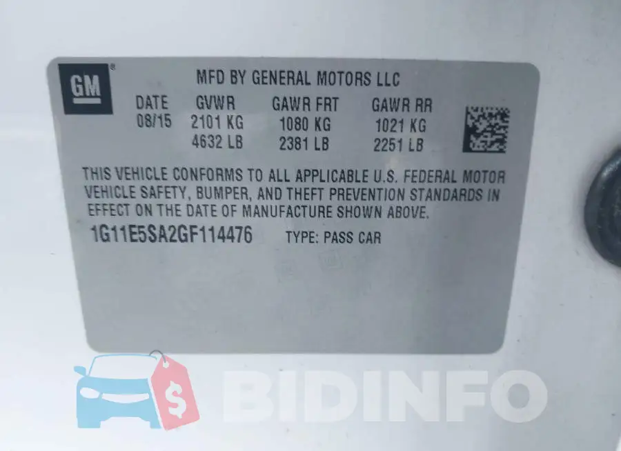 1G11E5SA2GF114476 Photo# 9