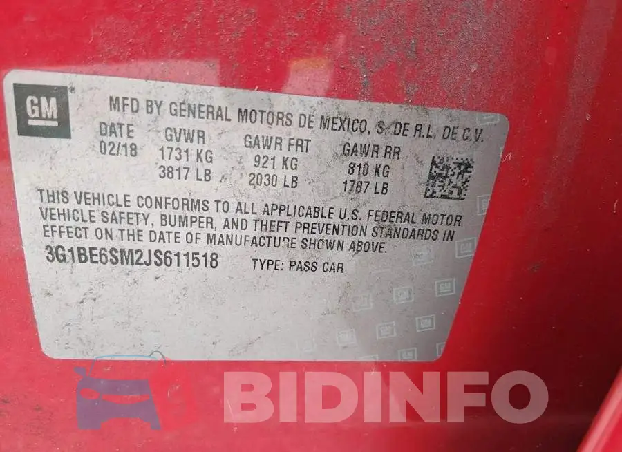 3G1BE6SM2JS611518 Photo# 9