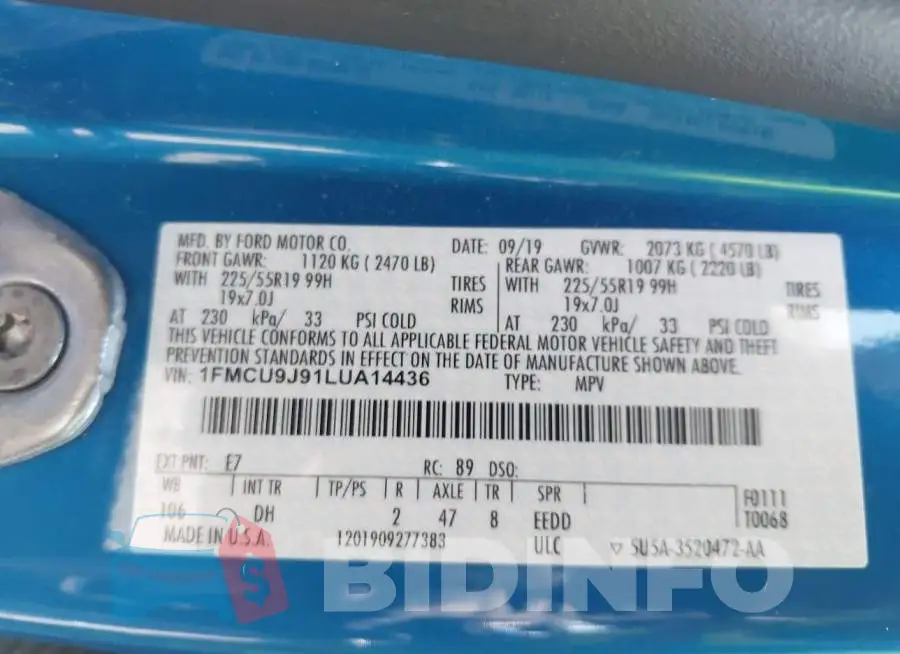 1FMCU9J91LUA14436 Photo# 9