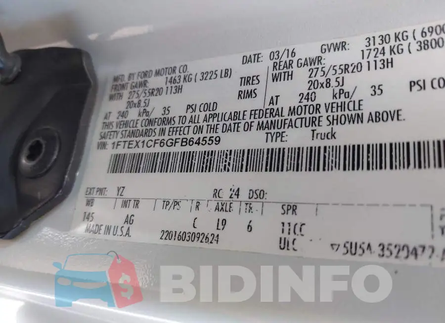 1FTEX1CF6GFB64559 Photo# 9