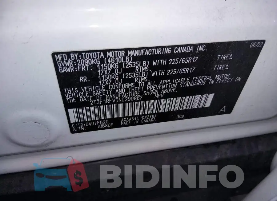2T3F1RFV5NC290867 Photo# 9