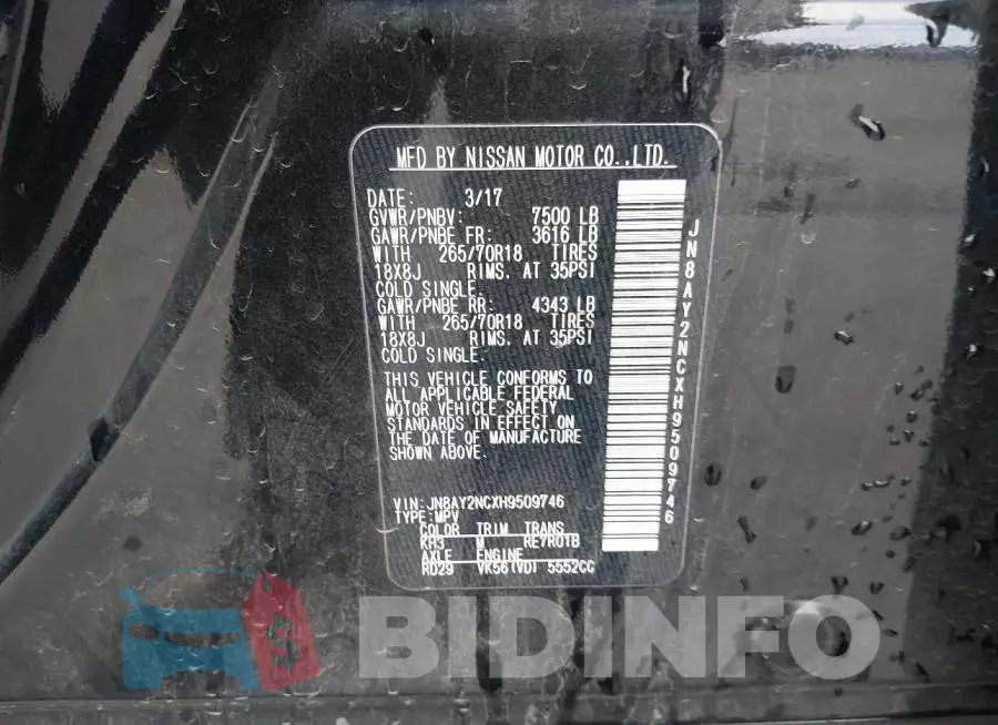 JN8AY2NCXH9509746 Photo# 9