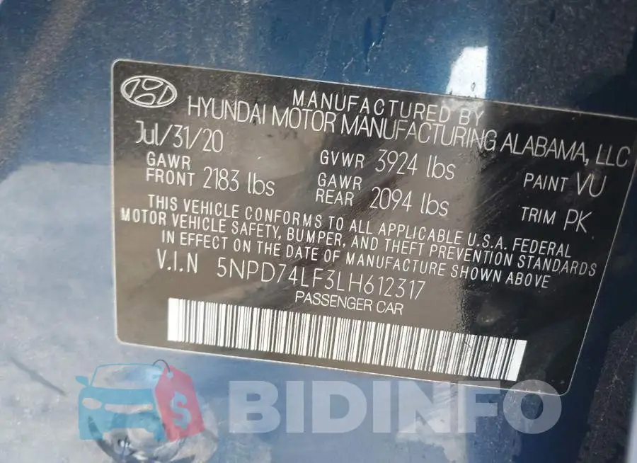 5NPD74LF3LH612317 Photo# 9