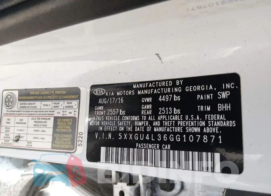 5XXGU4L36GG107871 Photo# 9