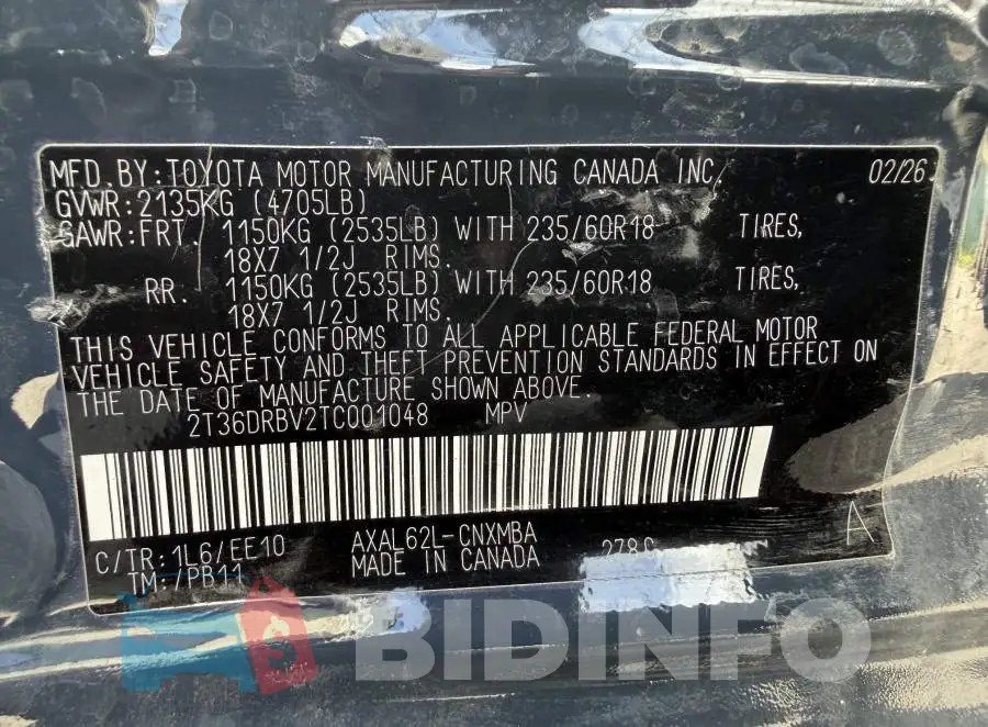 2T36DRBV2TC001048 Photo# 9