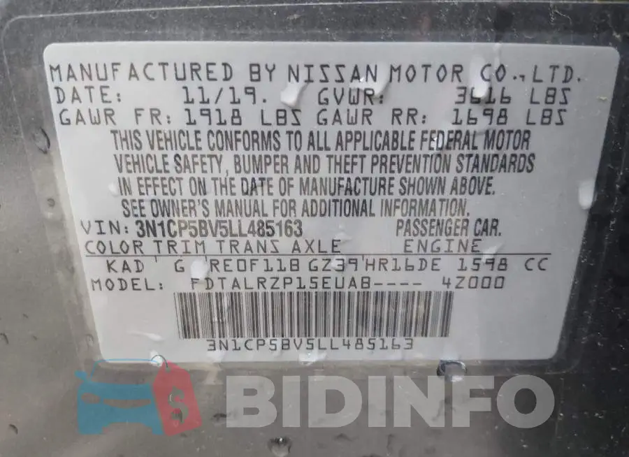 3N1CP5BV5LL485163 Photo# 9