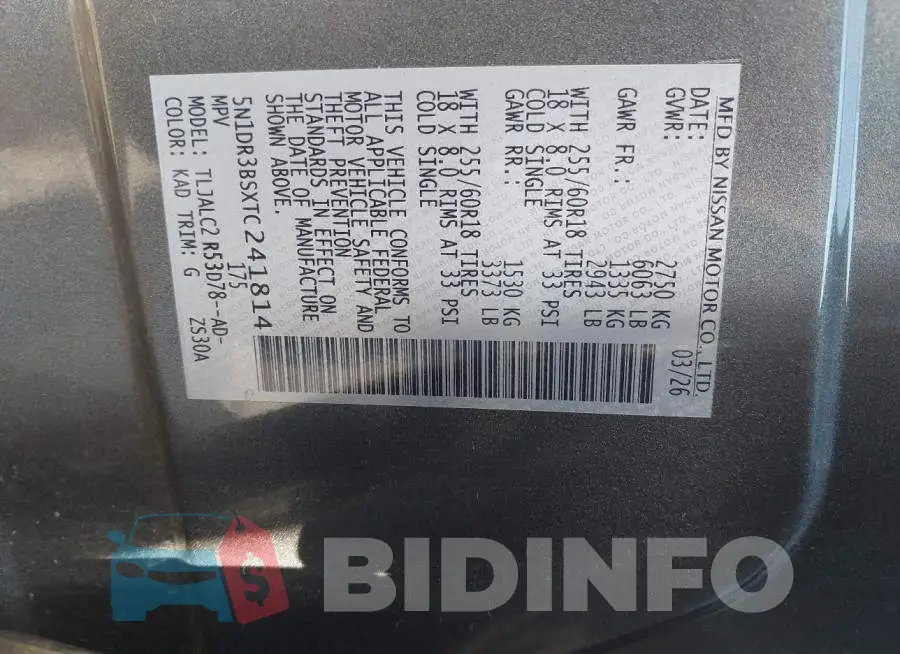 5N1DR3BSXTC241814 Photo# 9