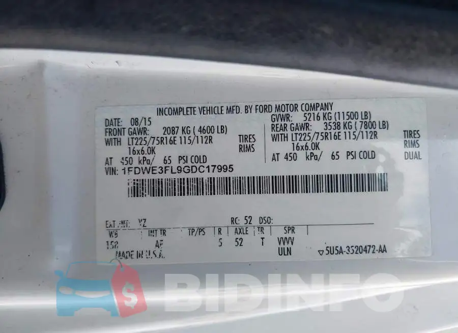 1FDWE3FL9GDC17995 Photo# 9