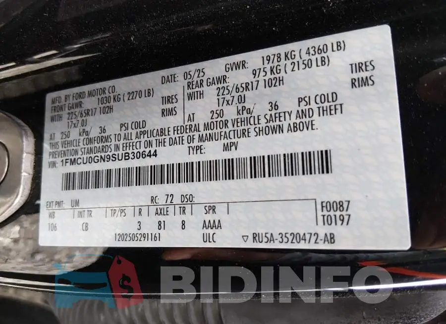 1FMCU0GN9SUB30644 Photo# 9