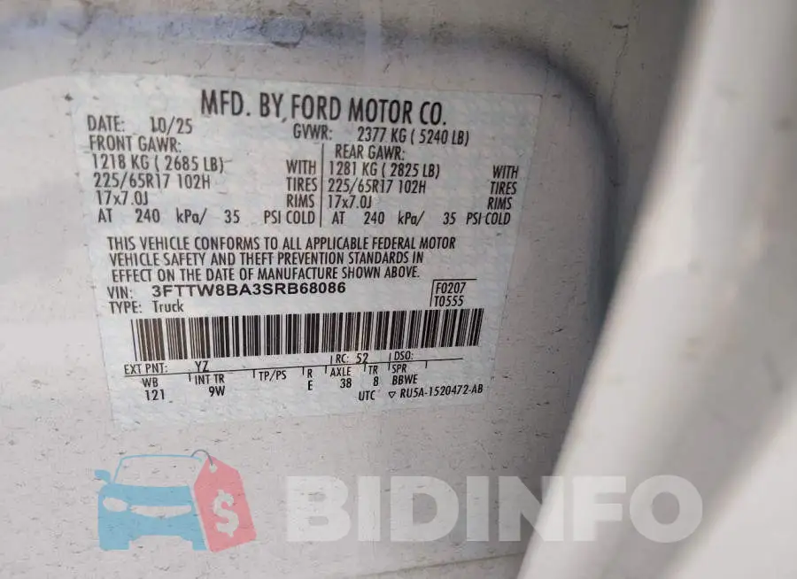 3FTTW8BA3SRB68086 Photo# 9
