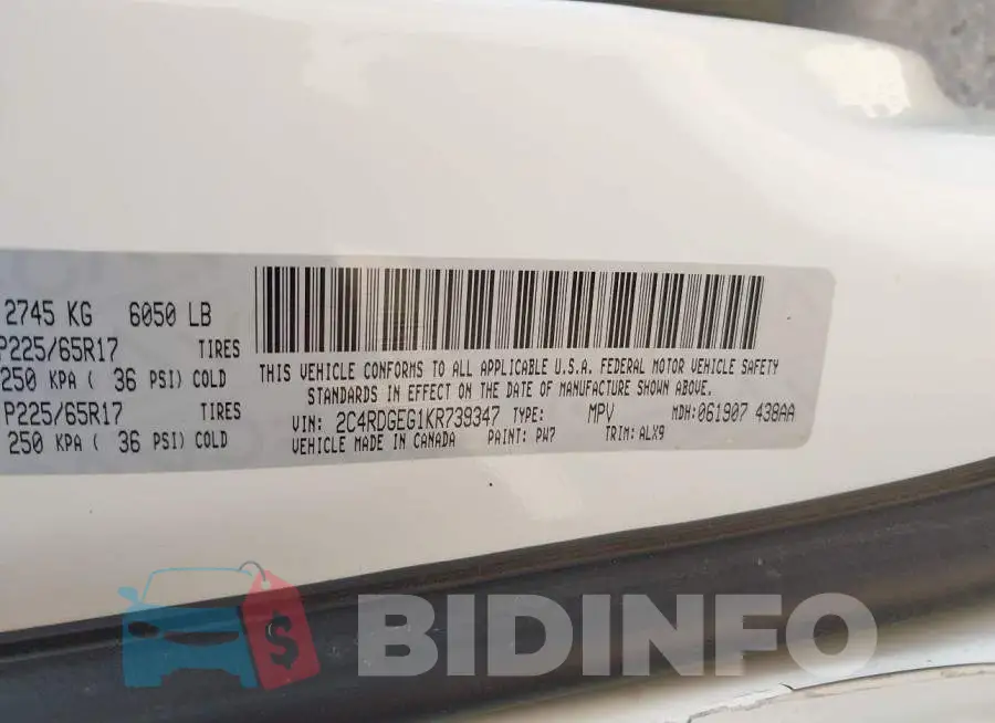 2C4RDGEG1KR739347 Photo# 9