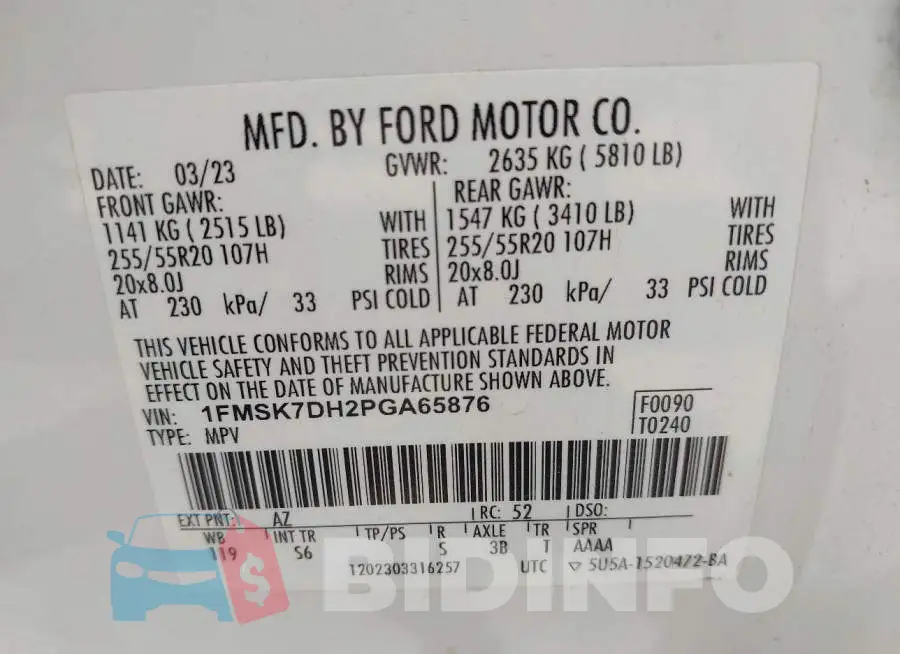 1FMSK7DH2PGA65876 Photo# 9