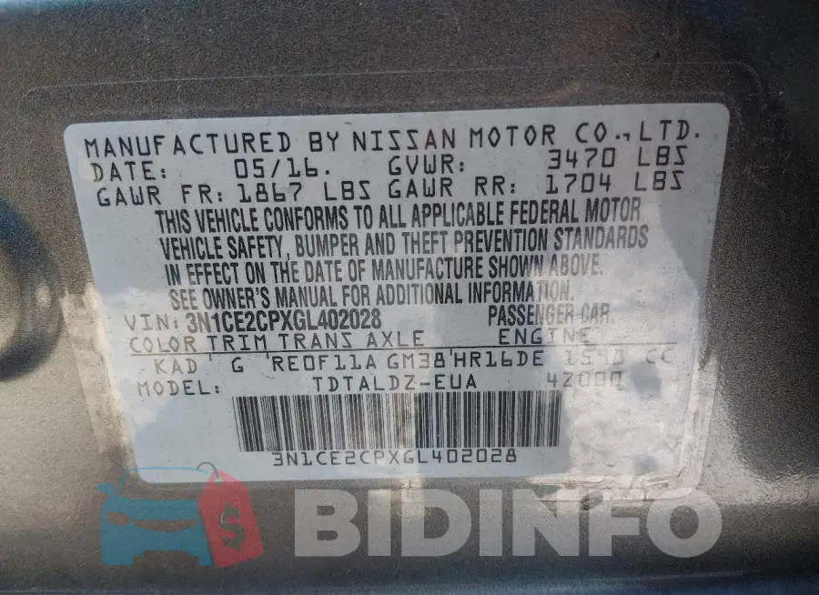 3N1CE2CPXGL402028 Photo# 9