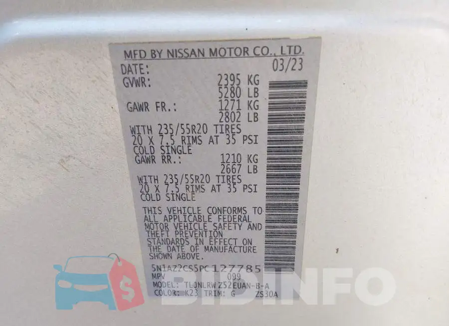 5N1AZ2CS5PC127785 Photo# 9