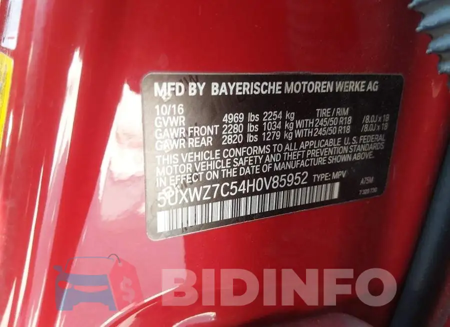 5UXWZ7C54H0V85952 Photo# 9