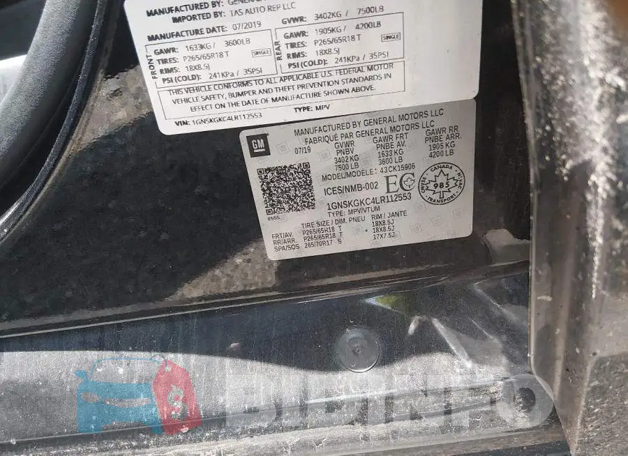1GNSKGKC4LR112553 Photo# 9